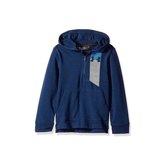 Under Armour Boys Size Small Blue Microthread Terry 1/2 Zip Hoodie Ultra Soft - Picture 3 of 5